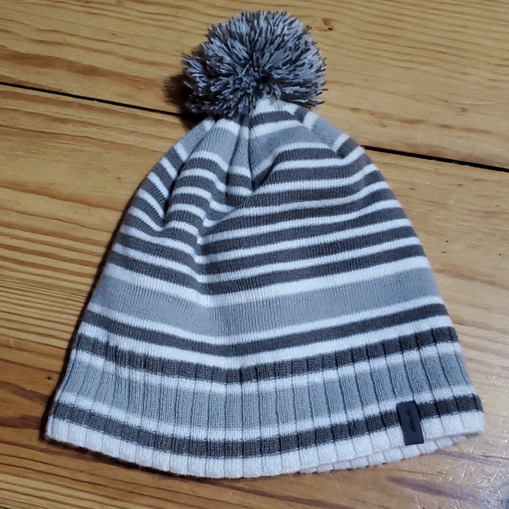 Eddie Bauer Grey and White Pom Beanie Used